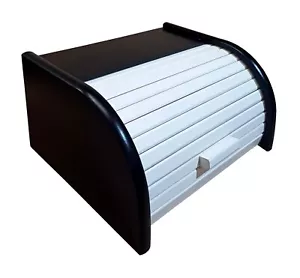 Black/White Wooden Bread Bin Box Solid Container Storage Loaf Roll Size Small - Picture 1 of 12