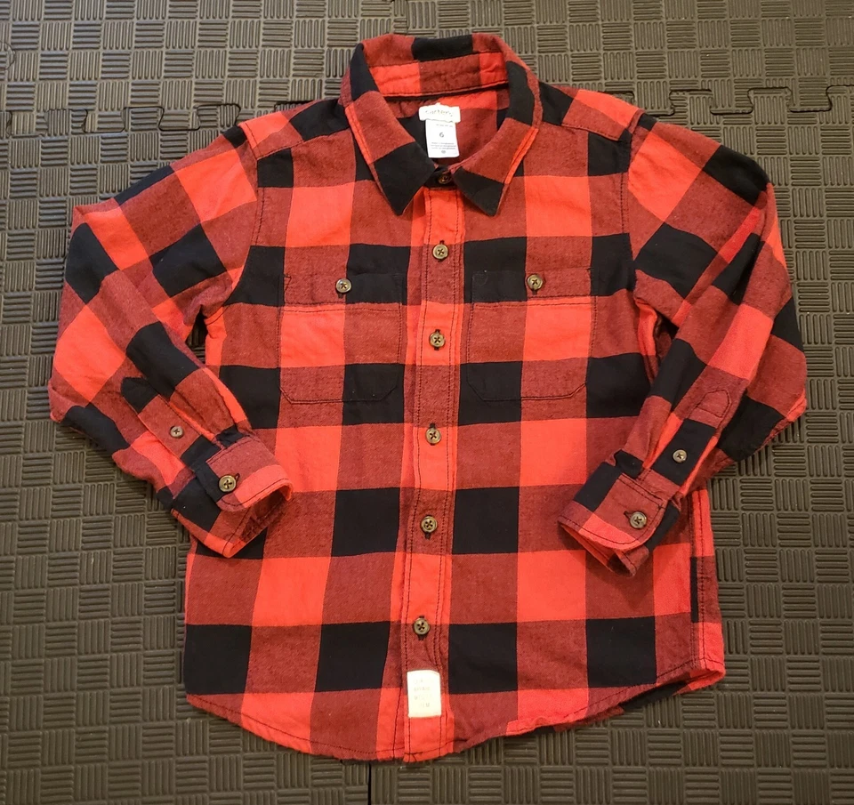 Boy's Red Plaid Flannel Long Sleeve Shirt Size 6 - Image 1 of 4
