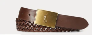 Polo Ralph Lauren Herren Plakette geflochten Vachetta Leder braun Gürtel neu mit Etikett $ 115 - Bild 1 von 3