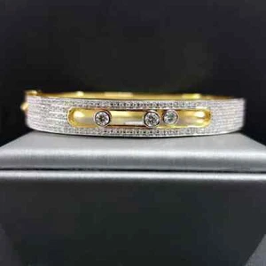 3.50CT Lab Created Round Cut Diamond Bangle Bracelet 14K Yellow Gold Finish - Picture 1 of 2