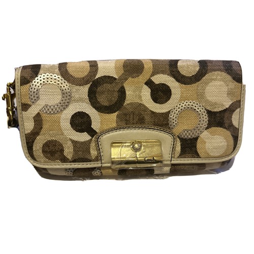 Polso grande nuovo con etichette Coach Kristin Op Art marrone marrone marrone marrone chiaro multi 43724 con paillettes