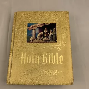 Holy Bible De Vore and Sons Large Color 1960 Family Size VGC - Foto 1 di 13