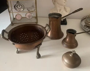🔴 Piccola SCOLAPASTA E PENTOLINI in RAME, da design a Muro, Vintage - Imagen 1 de 11