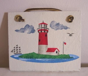 Lighthouse Hand-stenciled Mini Slate made in U.S.A. from Maine Roofing Slate - Picture 1 of 1