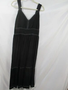 Scoop Women Dress XL Black Linen Blend Tank Long V Neck Stretch Trim Solid Strap - Picture 1 of 10