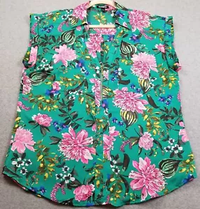 Express Top Damen Große L Mehrfarbig Blumen Kurzarm Frühling Taschen Bluse - Bild 1 von 16