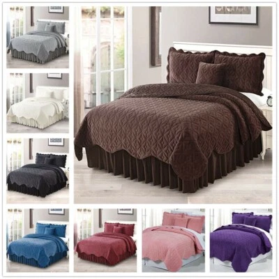 HOME SOFT THINGS 4-Piece Embroidered Quilt Coverlet Set – Flannel Reversible Bedspread, Soft Cozy