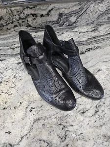 Spring Step Eugene Black Leather Sandal 37/6.5-7 Circle Pattern - Picture 1 of 5