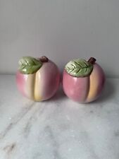 Vintage Russ Berrie 1990's Small Porcelain Peach Salt & Pepper Shakers