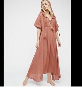 Free people Paradise Lost Cotton Gauze Hooded Maxi Dress Sz M Pre Owned 