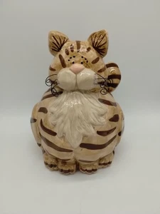 Ceramic Fat Cat Figurine Wire Whiskers Whimsical Folk Art - Bild 1 von 8