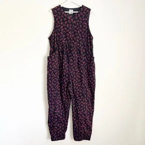 Vtg 90s Laura Ashley Corduroy Sleeveless Jumpsuit Floral Cropped Balloon Leg M - Picture 1 of 10