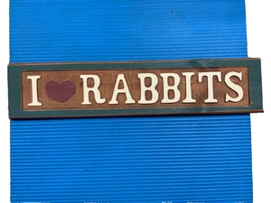 Deko-Schild "I Love Rabbits" aus Holz, 26 Zoll x 5,5 Zoll, Landhausdeko - Bild 1 von 5