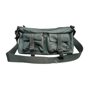 Vintage Leather GAP Bag Shoulder Purse Cargo Utility Y2K 2000s Boho 11x7x3 Olive - Picture 1 of 14