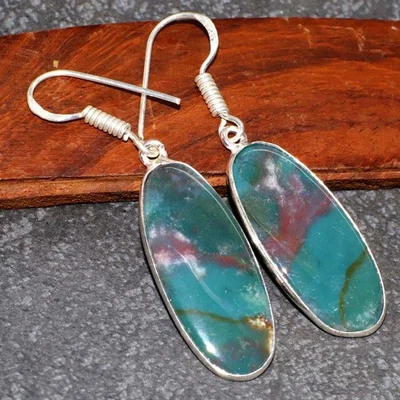 令人惊叹的血石 925 镀银耳环 1.7 英寸快速销售礼品 GW — 第 1/3 张图片