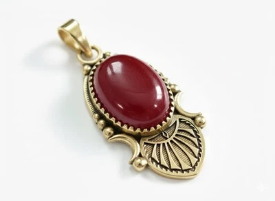 Ciondolo ovale pietra preziosa rubino placcato argento sterling 925 regalo... - Immagine 1 di 4