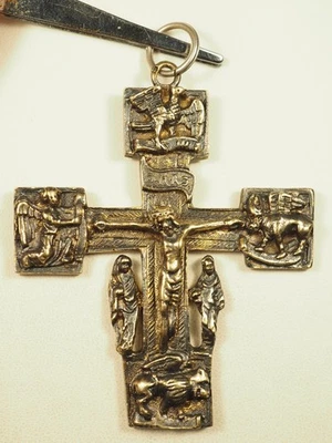 CROIX PENDENTIF ANCIENNE ARGENT MASSIF VERMEIL ANTIQUE SILVER GILT CROSS - Photo 1/4