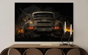 Auto Leinwand Bild Motivation Farbig Luxus Kunst Wagen Feuer Flammen - Picture 1 of 4