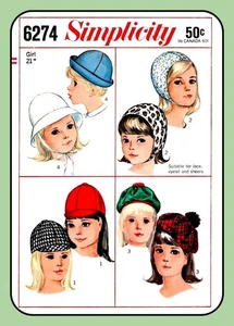 Kinder Mütze Muster JOCKEY Tam ROLLER 4 Stile Simplicity 6274 Vintage 1965 - Bild 1 von 9