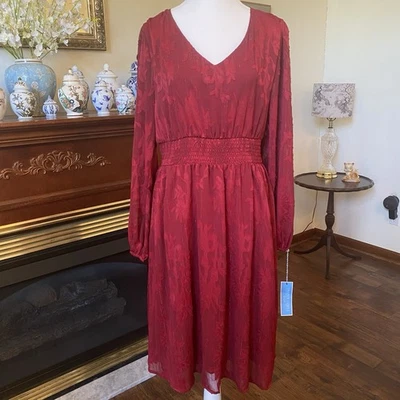 Vestido midi Draper James RSVP rojo agotado floral cuello en V talla M nuevo con etiquetas fiesta navideña Foto 1 de 4