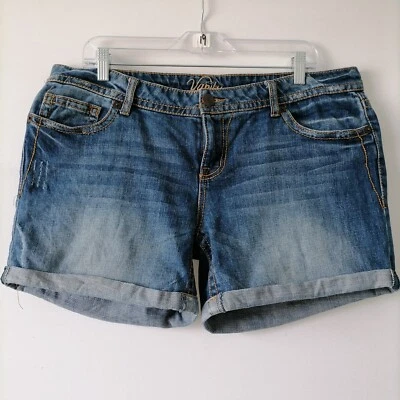 Pantalones Cortos Vanity Mujer Azul Denim Tiro Alto Solapa Bolsillo Puños Novio Talla 32 Foto 1 de 4