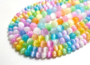 Cuentas redondas de selenita multicolor natural arco iris raro AAA RN17 - Imagen 1 de 7