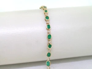 Tennis Armband 585 Gelbgold 14Kt Gold 23 Brillanten 0,46ct  23 Smaragde 3,69ct - Bild 1 von 5