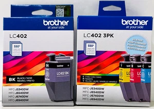 Nueva caja de cartuchos de tinta genuinos Brother LC402 negro cian magenta amarillo 4 piezas - Imagen 1 de 2
