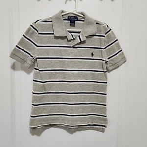 Vtg Polo Ralph Lauren Boys S(8) Gray Striped Pique Polo Short Sleeve - Picture 1 of 6