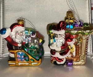 Santa Clause Blown Glass Christmas Ornament Pair 4” Tall. (Stanley?) IGC - Picture 1 of 8
