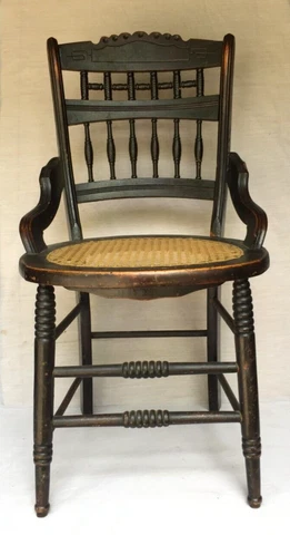 Antique Wooden Side Chair with Cane Seat & Turned Spindle Legs Cover