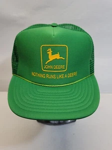 Vintage Nothing Runs Like John Deere Green Trucker Mesh Snapback Hat Cap Nissun - Picture 1 of 9