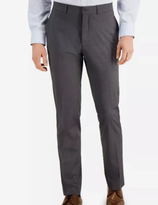 Nuevo Kenneth Cole Hombres 33W X 32L Slim Flex Traje Vestido Pantalones Gris Plateado Techni Foto 1 de 4
