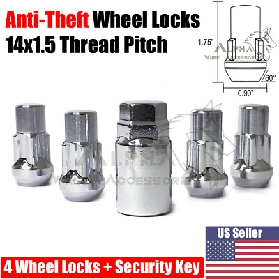 4 Chrome Wheel Locks 14x1.5 Fits Dodge Challenger Charger Hellcat SRT8 + Key Foto 1 de 4