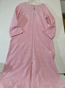 Miss Elaine Women’s Nightgown Robe Housecoat Pink Floral Full Zip Size Small - Picture 1 of 16