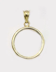 14k solid Yellow gold 4-Prong Coin Bezel Frame 1 Oz Gold Mexican Onza Libertad - Picture 1 of 3