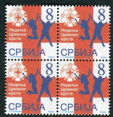 0032 SERBIA 2006 - Cruz Roja - Sello de recargo - MNH Bloque de 4 Foto 1 de 2