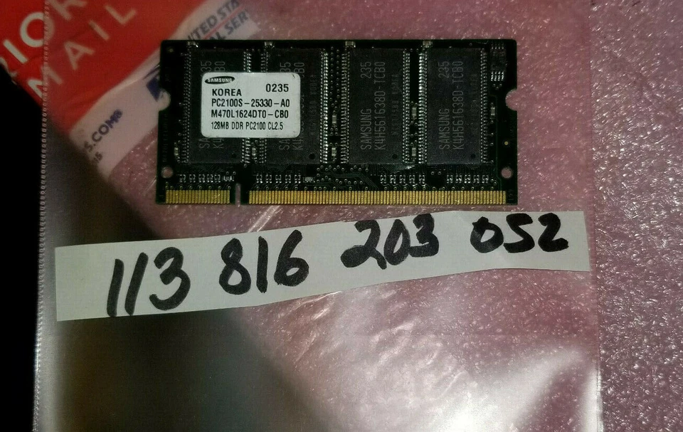 SAMSUNG  128MB PC2100 DDR-266MHz CL2.5 200-Pin SoDimm Memory Module 16X16  - Image 1 of 1