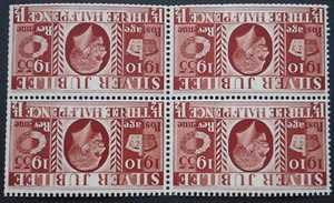 Great Britain 1929 GV Silver Jubilee One and a Halfpence block SG 455wi u/mint - Bild 1 von 2