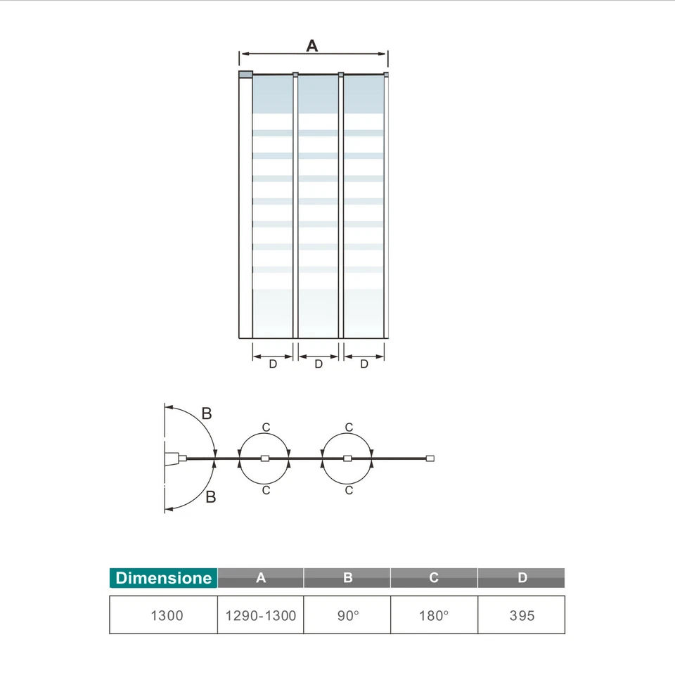 AICA ITALY SOPRAVASCA PIEGHEVOLE VETRO 4 MM FASCE BIANCHE SERIGRAFATO TELAIO ARGENTO OPACO