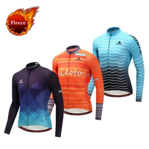 Winter Bicycle Clothing Men's Long Sleeve Thermal Fleece Cycling Jersey Top - Picture 1 of 13