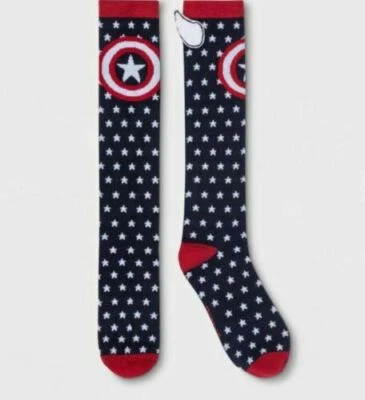 Marvel Captain America Knee High Socks Navy Blue Shoe Size 4-10 Juniors' - Image 1 of 4