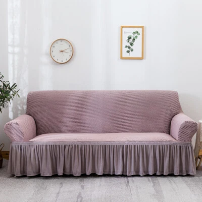 Funda de sofá de color liso con volantes fundas de sofá funda protectora para muebles decoración Foto 1 de 4
