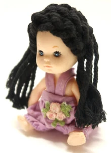 One-of-a-Kind Mini Doll with Braided Yarn Hair & Floral Dress – 4" Vintage-Style - Picture 1 of 7