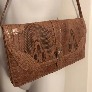 Genuine SNAKE SKIN LEATHER Vintage Envelope Clutch Shoulder Bag 11.5” X 6.5” WOW - Picture 1 of 8
