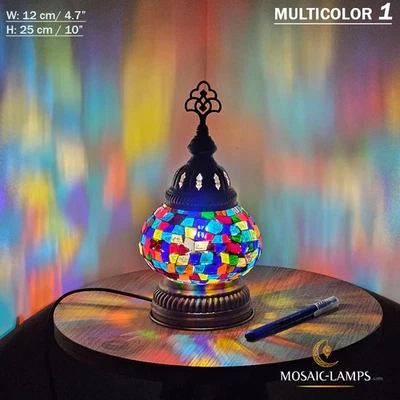 Small Turkish Mosaic Table Lamp, Medium Globe Tiny Desk Lights, Handmade Murano - Image 1 of 4