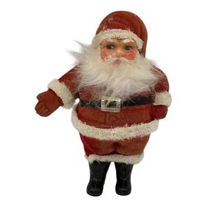 Vintage Velvet Flocked Plastic Santa Claus Christmas Doll Figurine  6” Tall - Picture 1 of 11