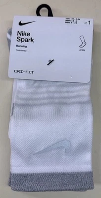 Nike Spark Cushioned Running Ankle Socks White Gray Youth Women Men Size 6-7.5 - Image 1 of 4