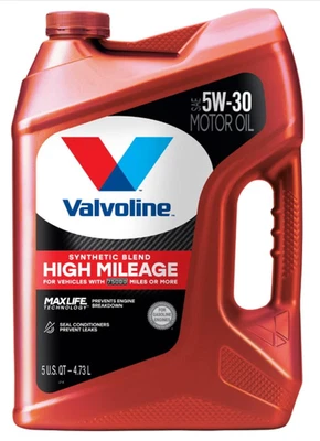 Valvoline High Mileage 5W-30 Synthetic Blend Motor Oil with MaxLife, 5 QT Foto 1 de 4