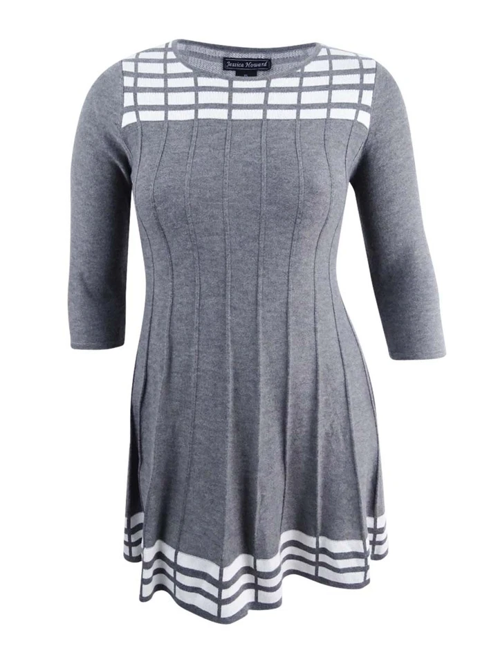 Jessica Howard Womens Gray 3/4 Sleeves Casual Sweaterdress Plus 1x BHFO 1059